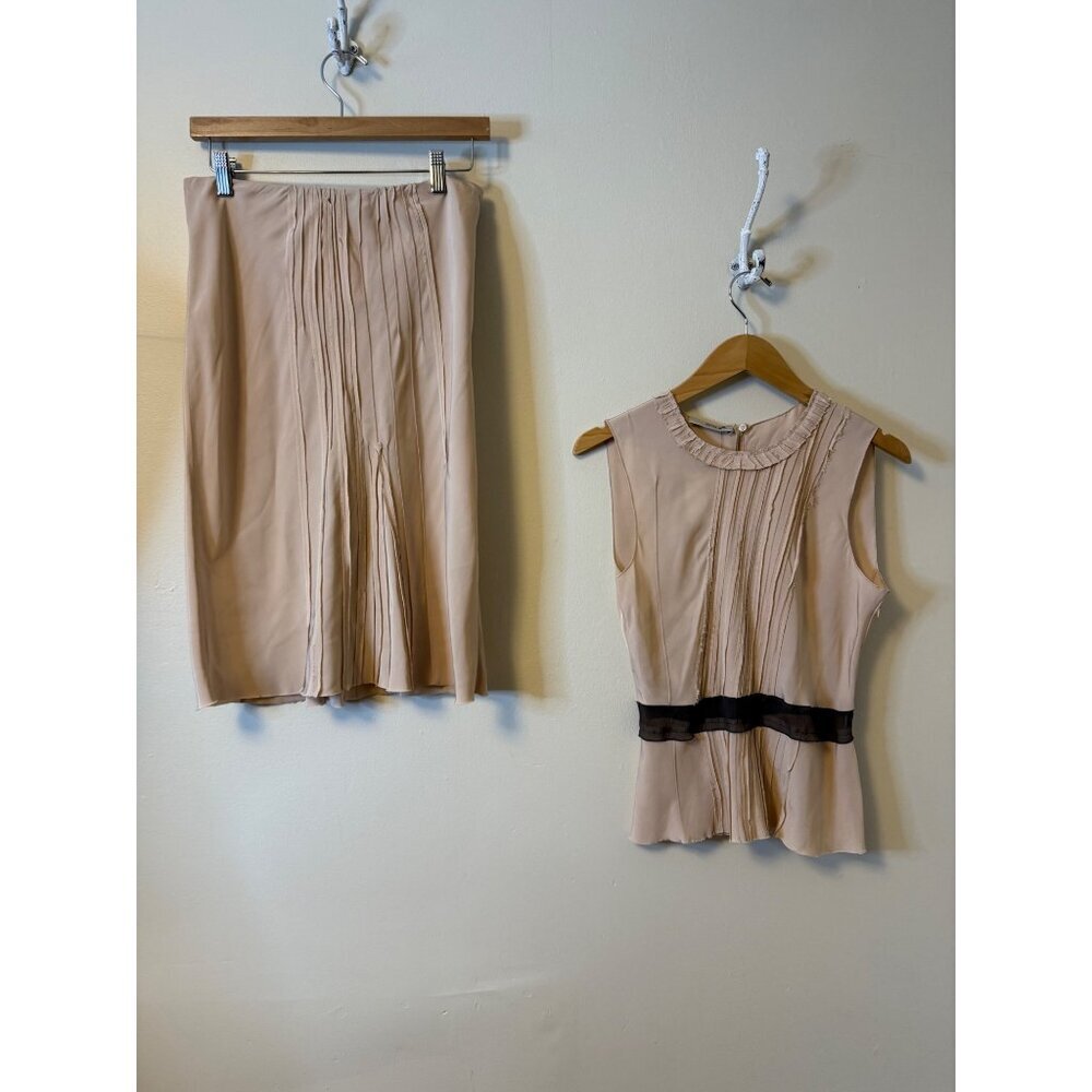Prada Womens Opaline Satin 2 Piece Set Skirt Sleeveless Size 40 Made In Italy Bl - Picture 9 of 16